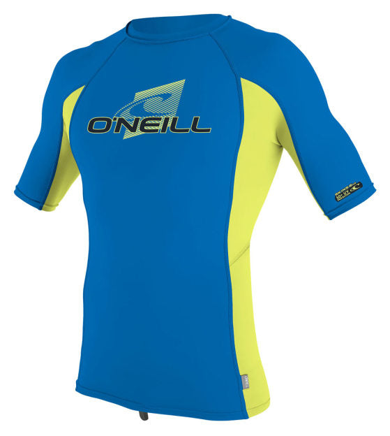 O'Neill Youth Premium Skins Short Sleeve Rash Vest - Ocean/Electric Blue/Lime