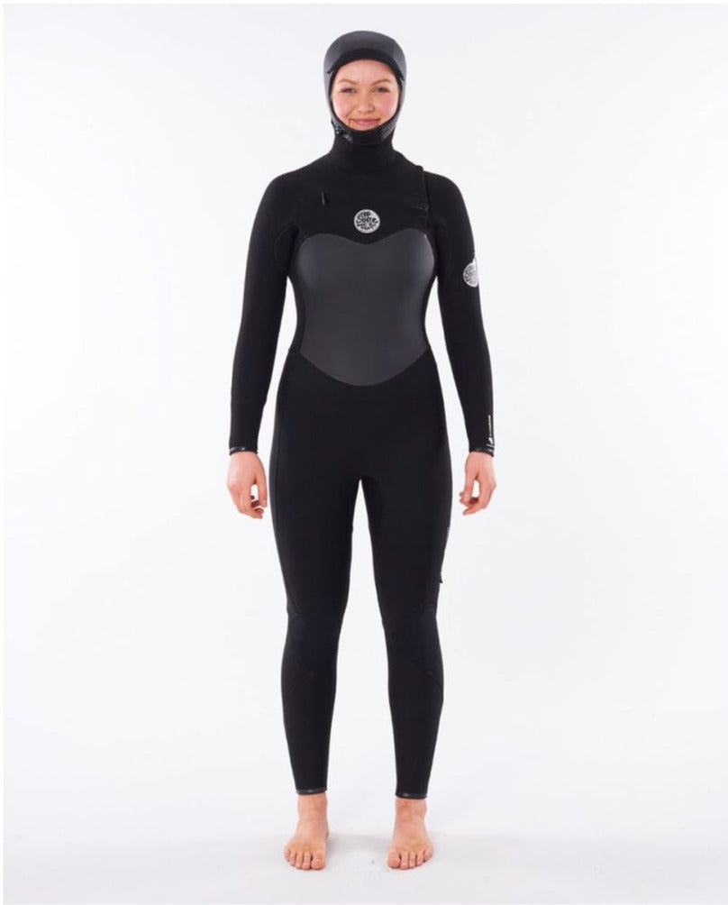 Rip Curl Womens Flashbomb 6/4 Hooded Wetsuit- Black